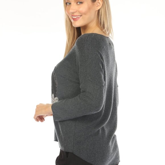 Charcoal cozy heart designed sweater Top - Picture 3 of 5
